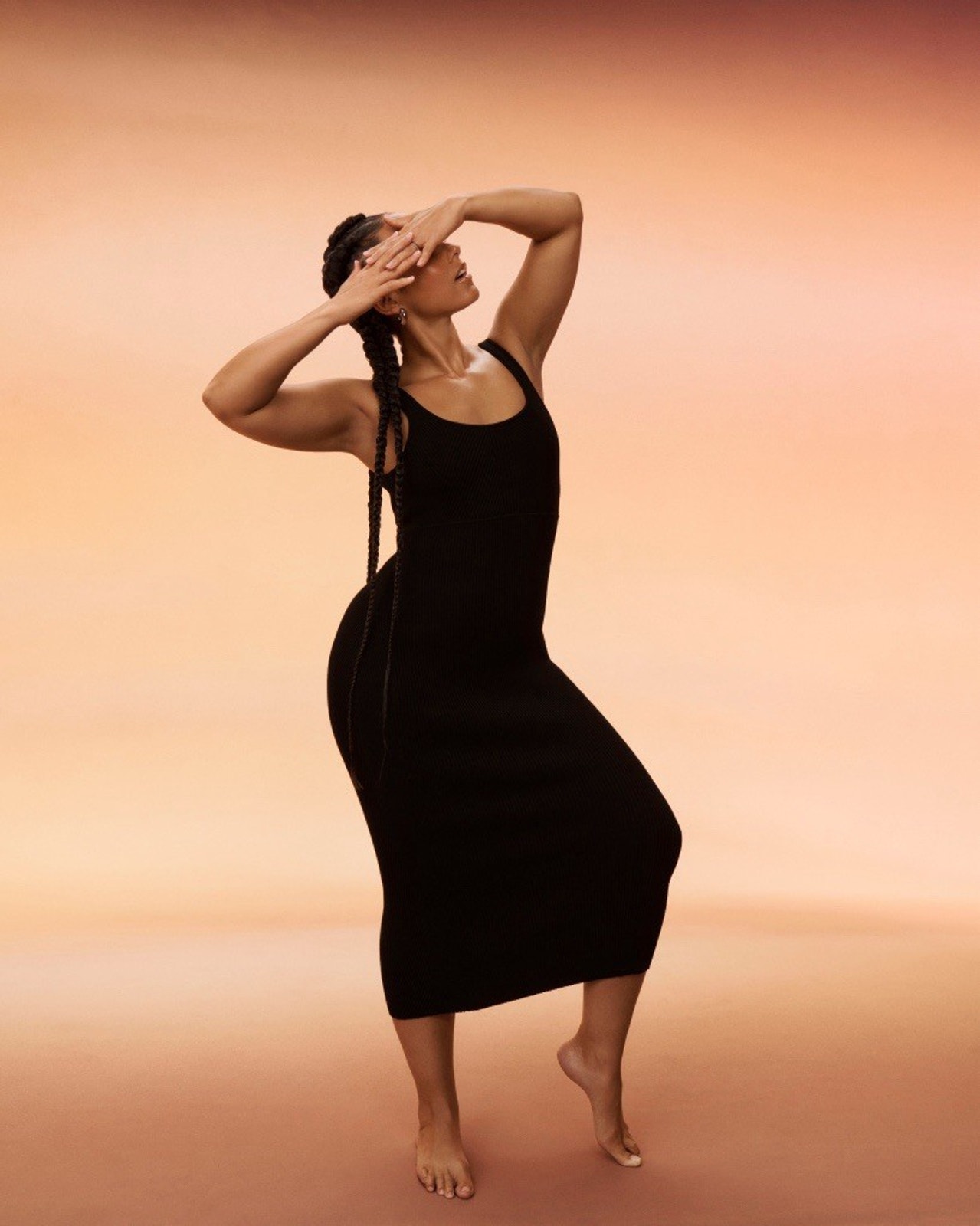 Athleta X Alicia Keys Sweater Dress Black Ribbed Bodycon L